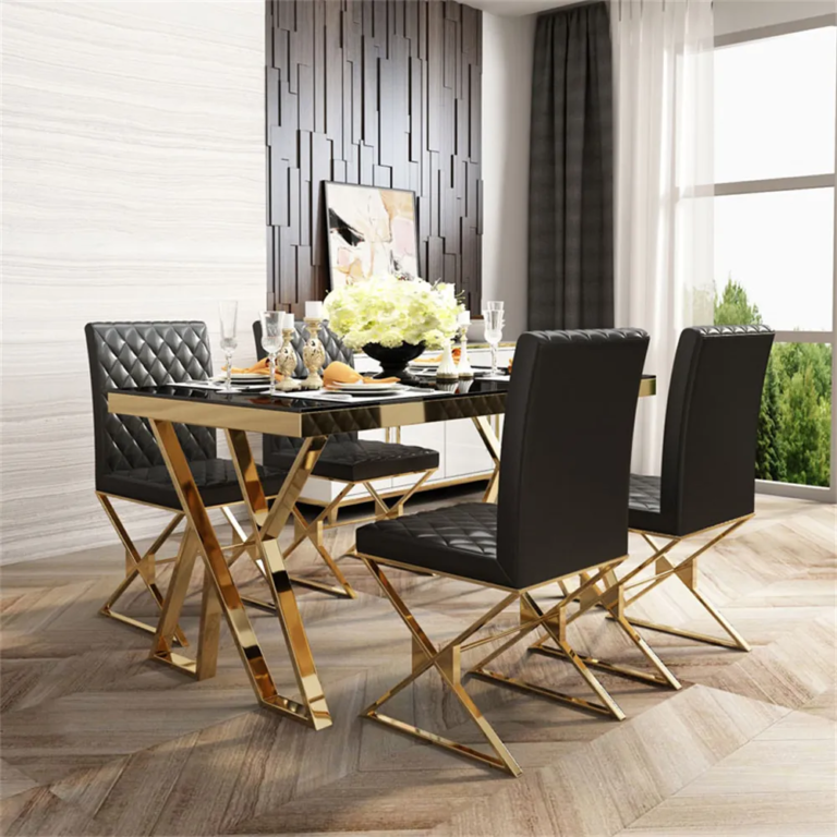Luxury Gold Stainless Steel Dining Table with Glass Top - Modern Design for Dining Room