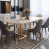 Luxury Six-Seater Stainless Steel Dining Table with Nano Marble Top