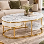 Contemporary Double Drawer Marble Accent Table with sleek marble surface and elegant storage drawers