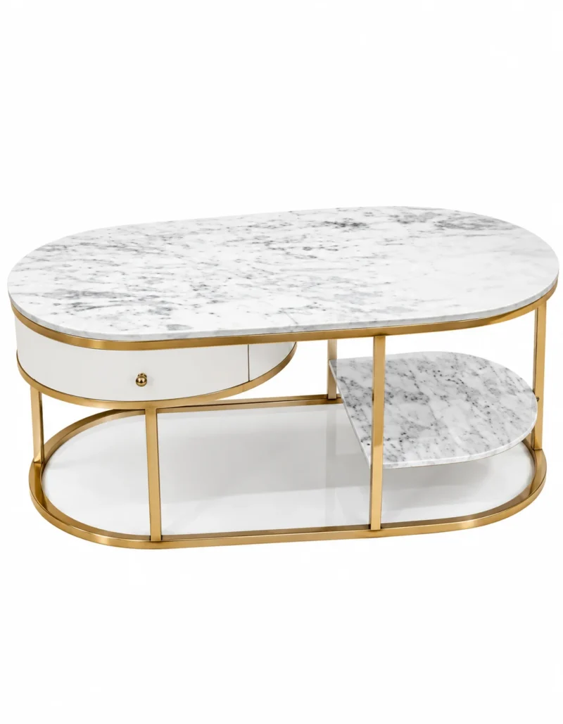 Contemporary Double Drawer Marble Accent Table with sleek marble surface and elegant storage drawers