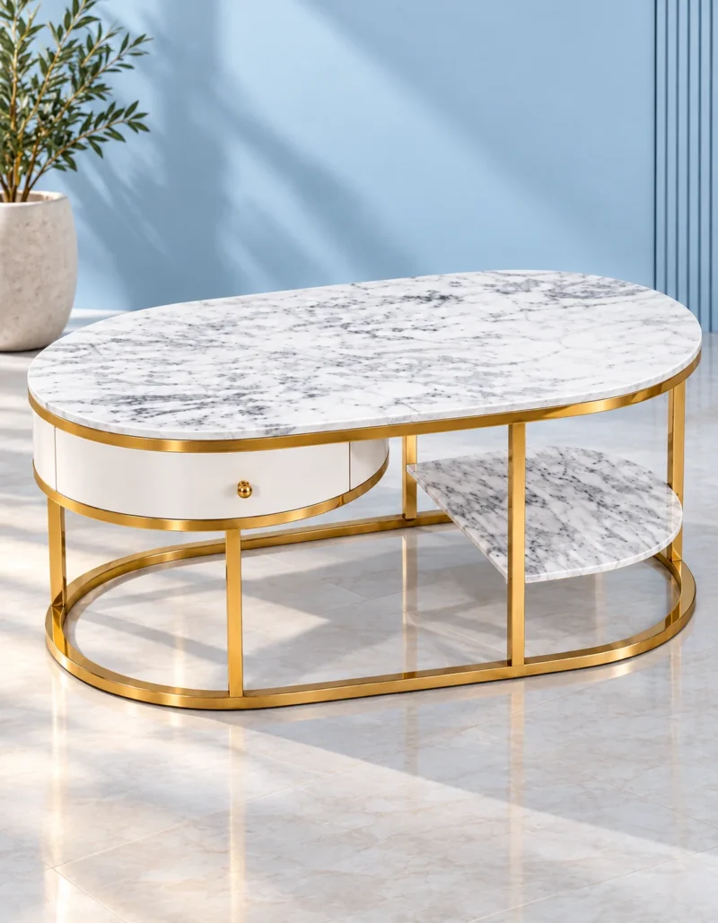 Contemporary Double Drawer Marble Accent Table with sleek marble surface and elegant storage drawers