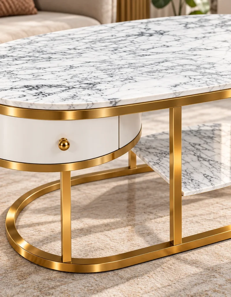 Contemporary Double Drawer Marble Accent Table with sleek marble surface and elegant storage drawers
