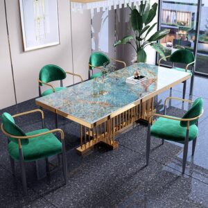 Modern Luxury Dining Table with Gold Base and Marble Top - Elegant and stylish dining furniture