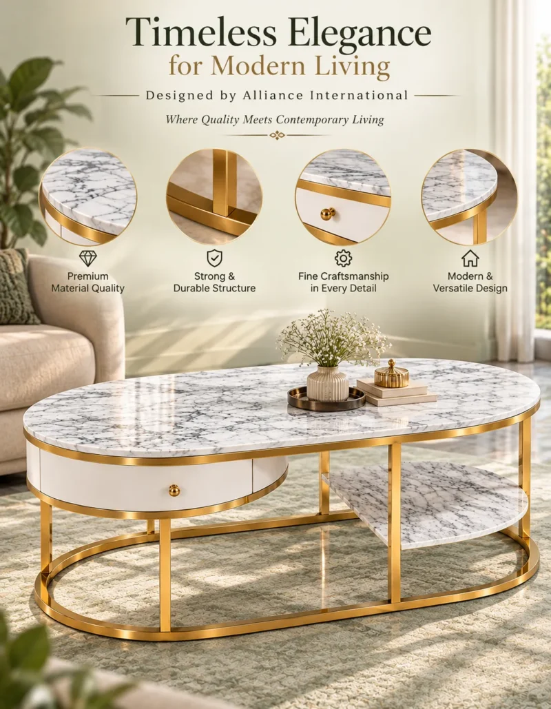 Contemporary Double Drawer Marble Accent Table with sleek marble surface and elegant storage drawers