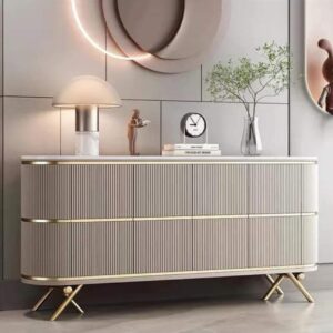 Modern Wood Storage Console with Stainless Steel Base for Living Room