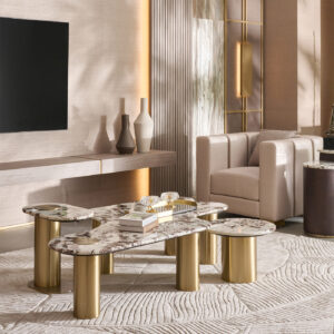 Contemporary Meraki Coffee Table with sleek metal frame and wooden top in modern living room setting