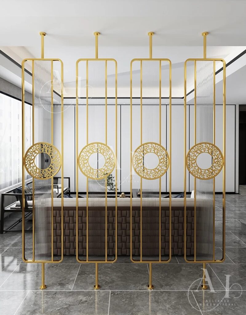 Modern Stainless Steel Glass Room Partition with PVD Gold Finish – Stylish and Durable Divider for Home and Office