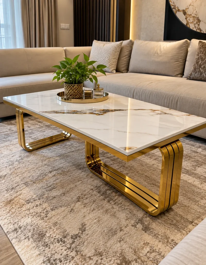 Elegant Modern Nesting Coffee Table Set of 2 in stainless steel