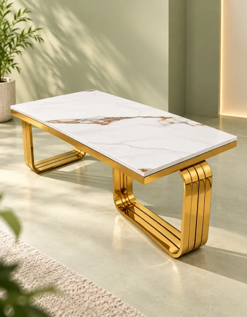 Elegant Modern Nesting Coffee Table Set of 2 in stainless steel