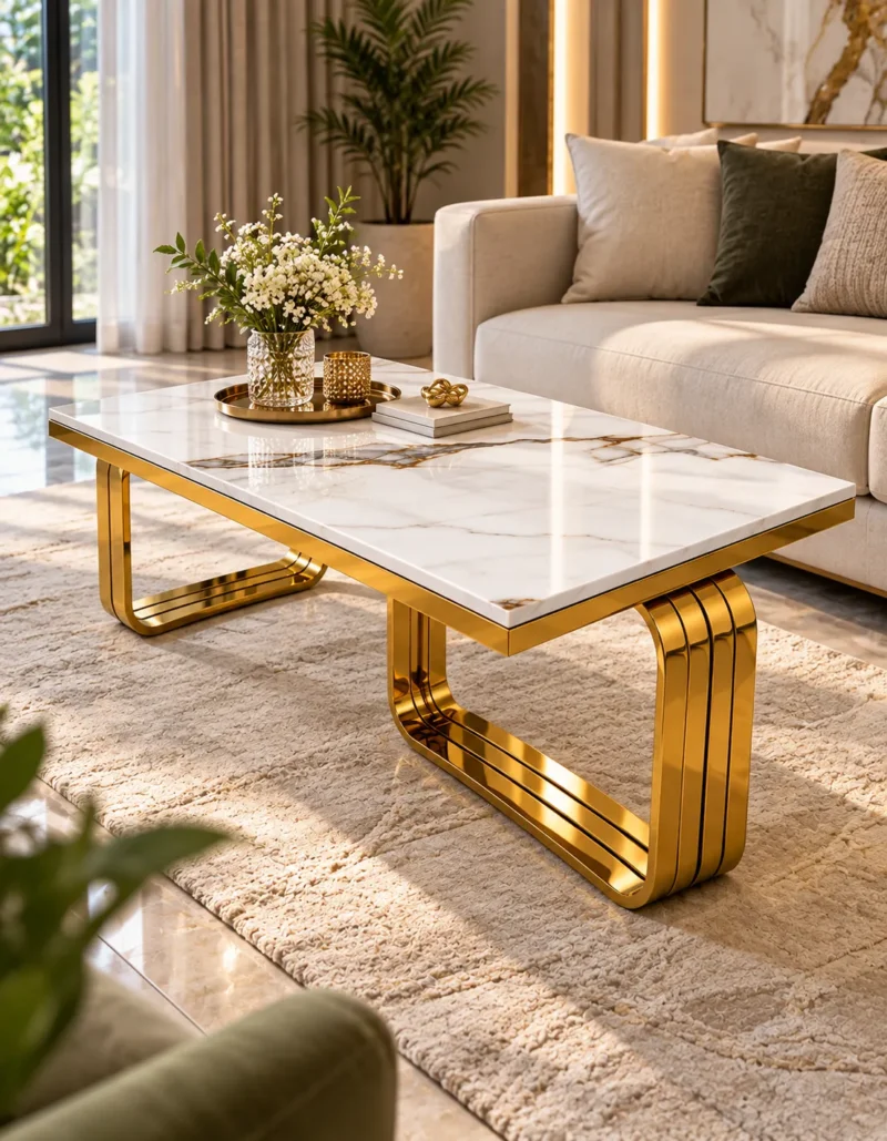 Elegant Modern Nesting Coffee Table Set of 2 in stainless steel