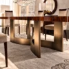 Modern luxury dining table with premium marble top and elegant metal base for stylish home interiors.