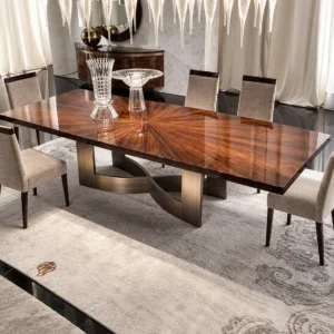 Modern luxury dining table with premium marble top and elegant metal base for stylish home interiors.
