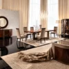Modern luxury dining table with premium marble top and elegant metal base for stylish home interiors.