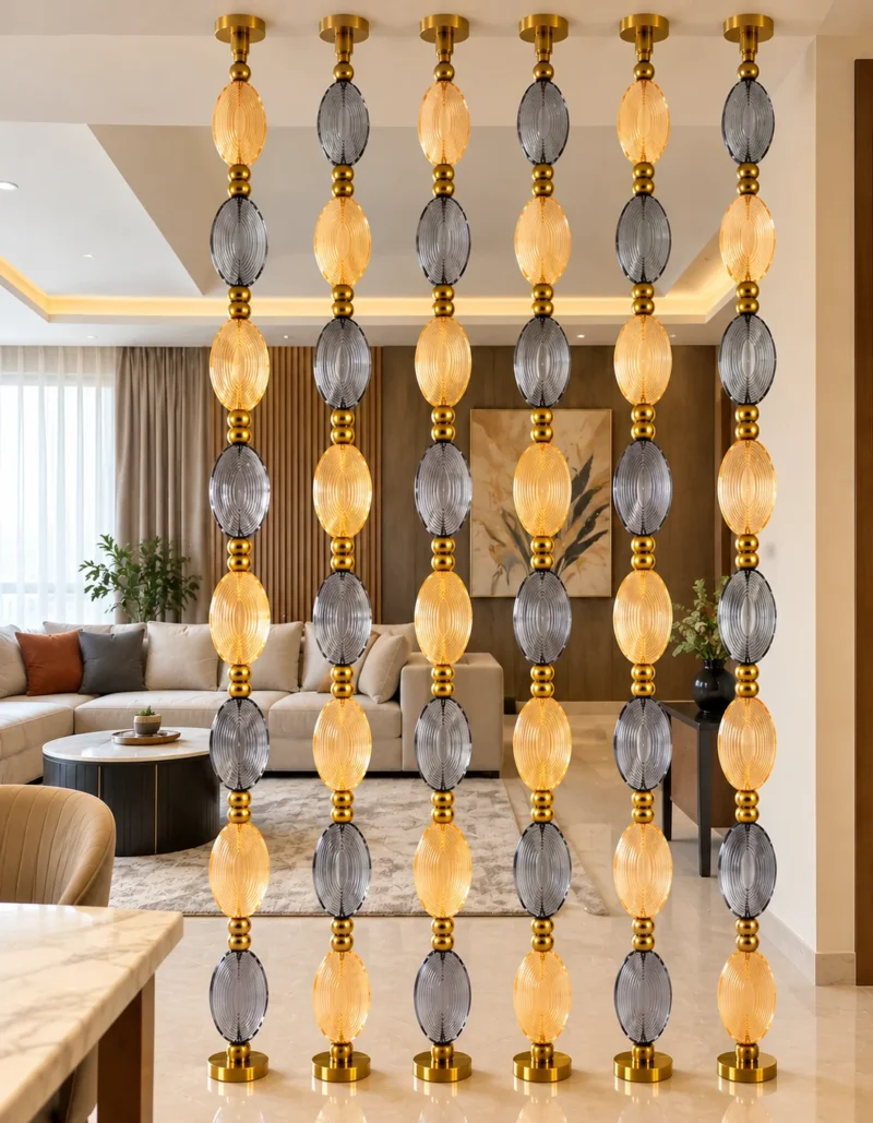 Aurelia Luxe crystal glass suspended room divider for luxury living room