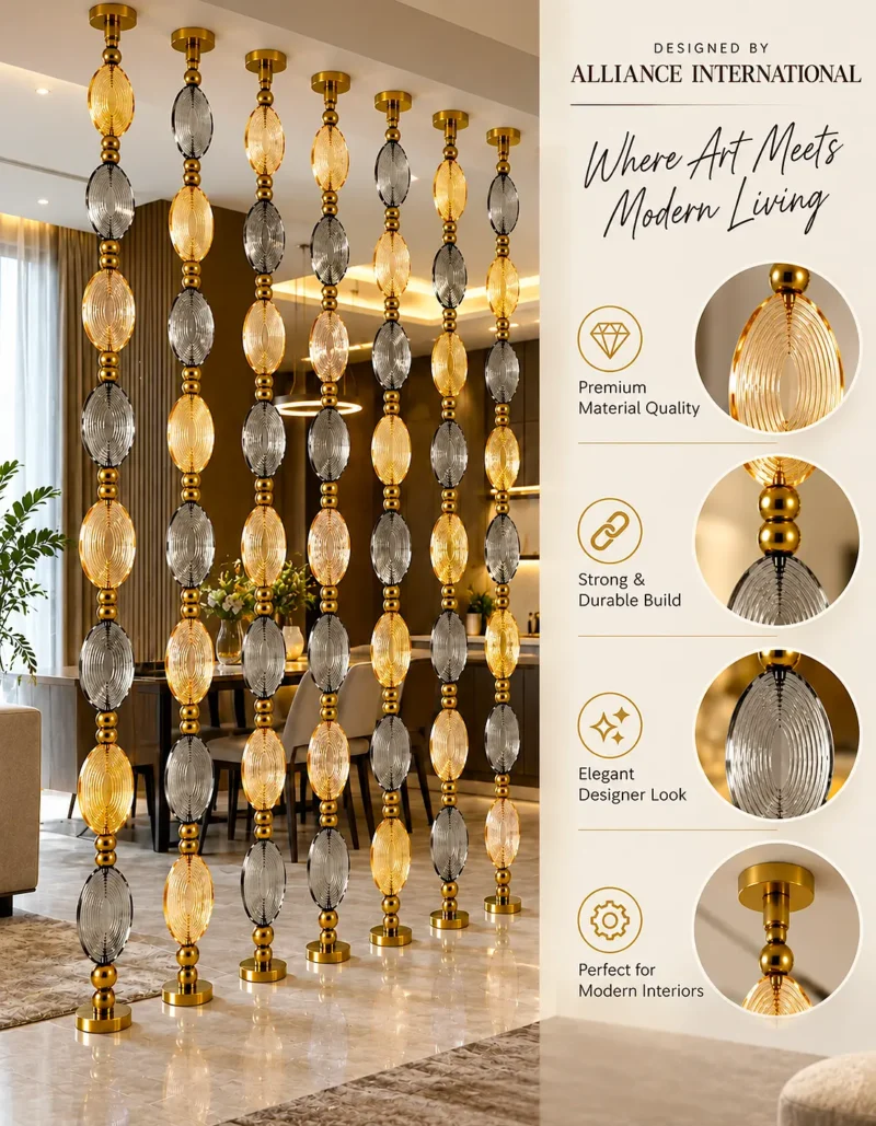 Aurelia Luxe crystal glass suspended room divider for luxury living room