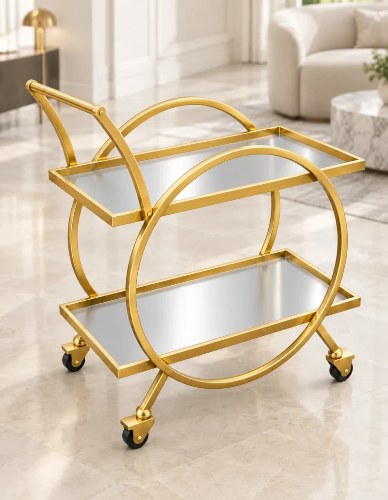 Orbella Luxe gold serving trolley with two tier design