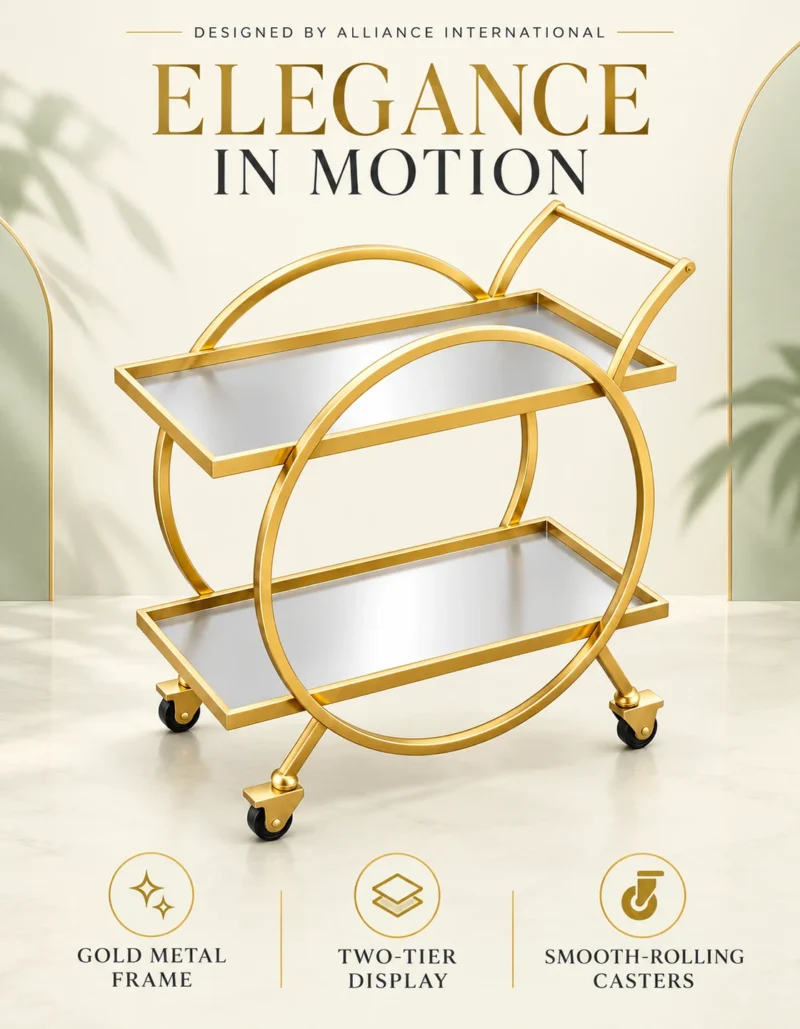 Orbella Luxe gold serving trolley with two tier design
