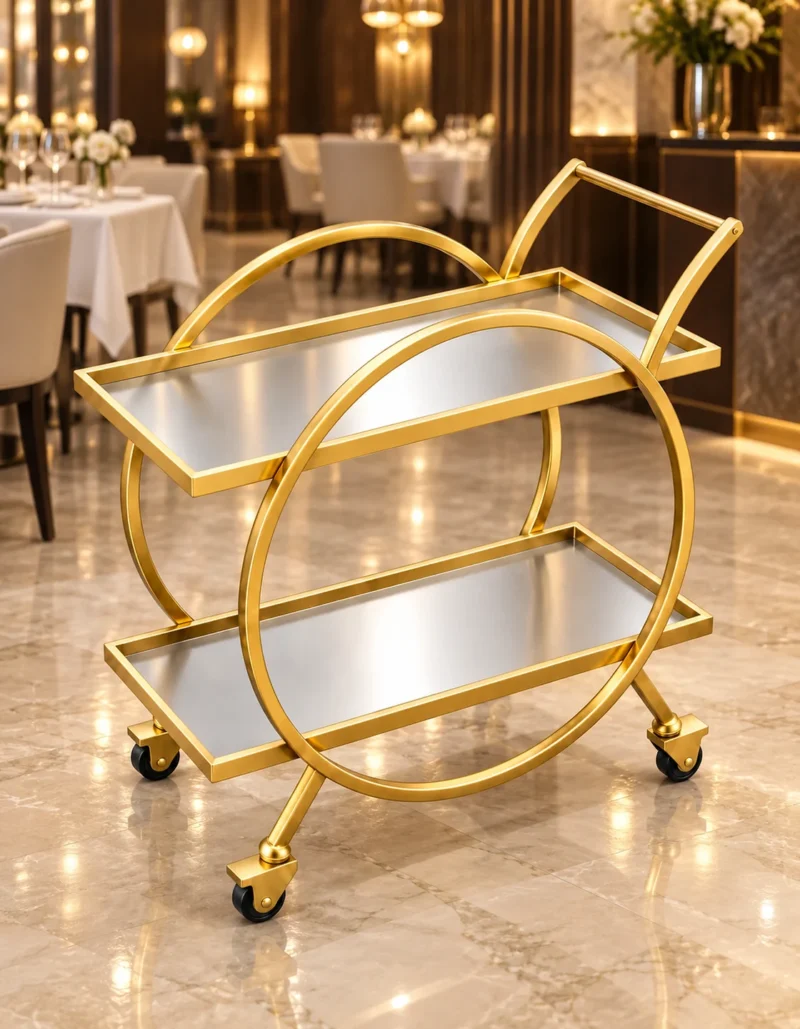 Orbella Luxe gold serving trolley with two tier design