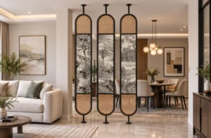 Modern glass partition for living and dining space