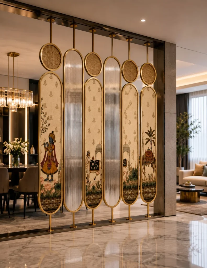 Modern glass partition for living and dining space