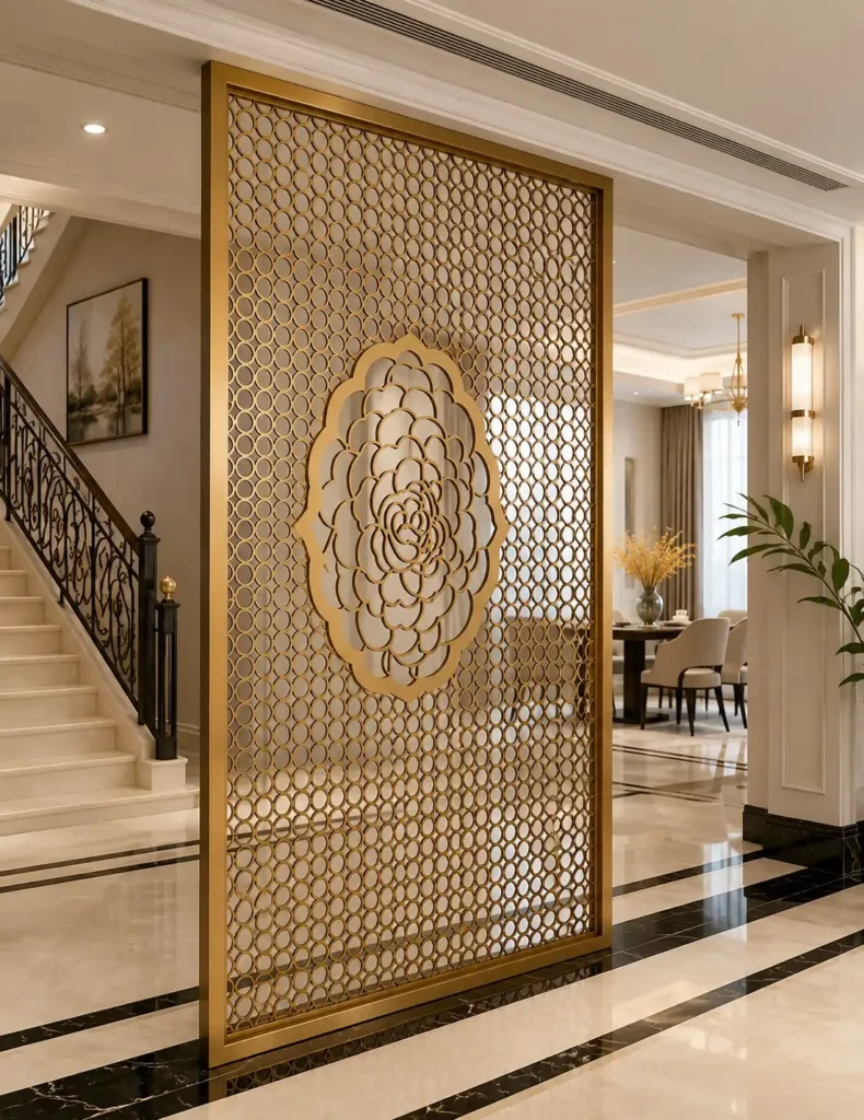 Modern glass partition for living and dining space
