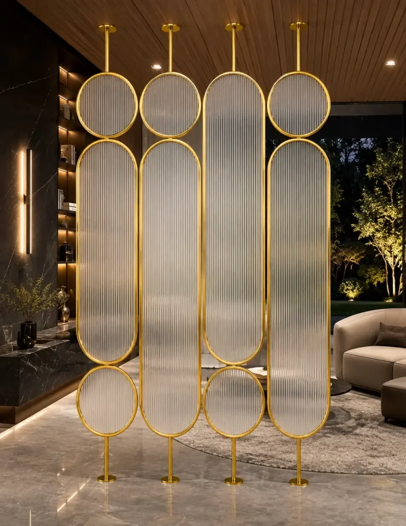 Modern glass partition for living and dining space