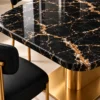 Alvara Luxe gold vein marble dining table with gold pedestal base and upholstered chairs