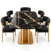 Alvara Luxe gold vein marble dining table with gold pedestal base and upholstered chairs