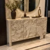 Aranya tiger carved console cabinet with raised forest and wildlife detailing