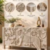 Aranya tiger carved console cabinet with raised forest and wildlife detailing