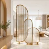 Arco Trio arched textured glass partition with Gold PVD frame