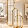 Arco Trio arched textured glass partition with Gold PVD frame