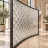ArcScallop curved premix glass partition with textured scallop pattern