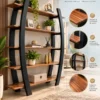 Arvento curved black retail display rack with five wooden-look shelves