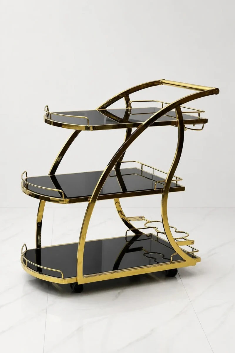 Arvento Luxe drinks serving trolley with gold frame