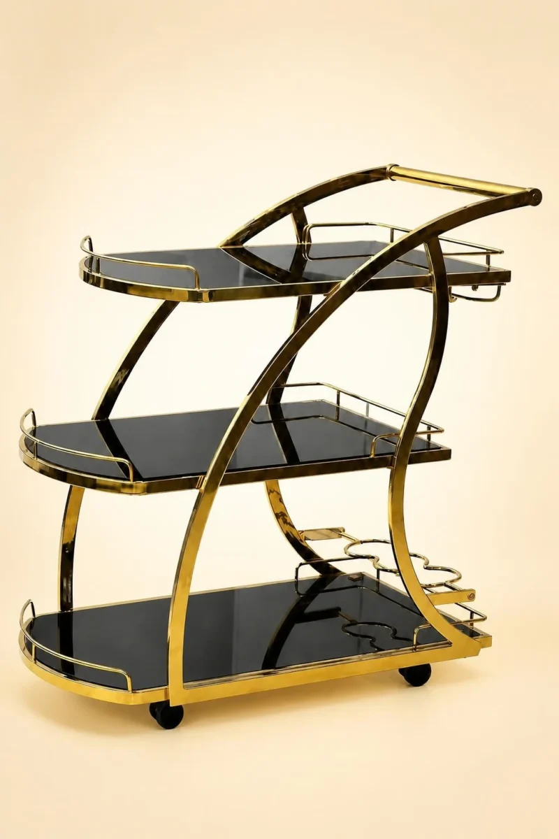 Arvento Luxe drinks serving trolley with gold frame
