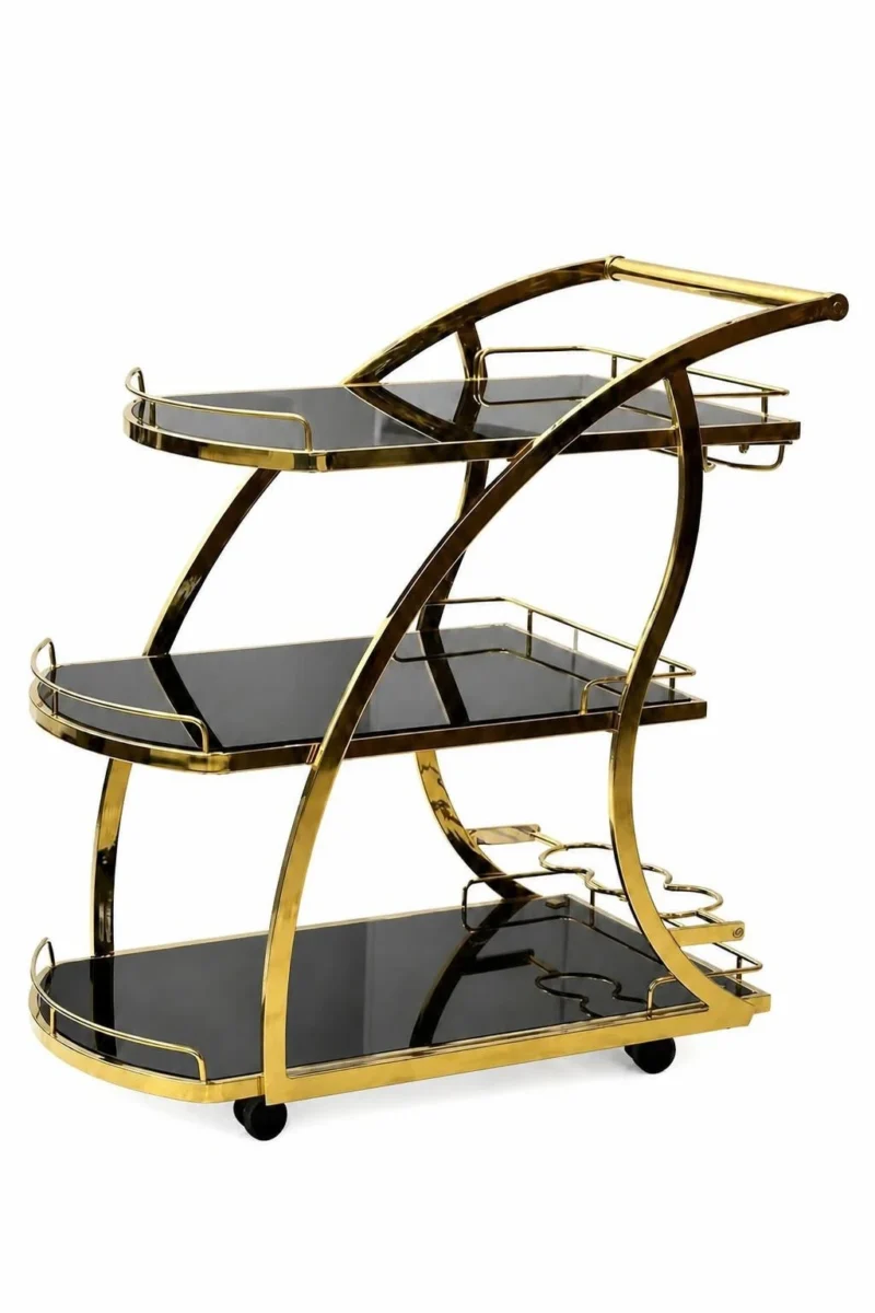 Arvento Luxe drinks serving trolley with gold frame
