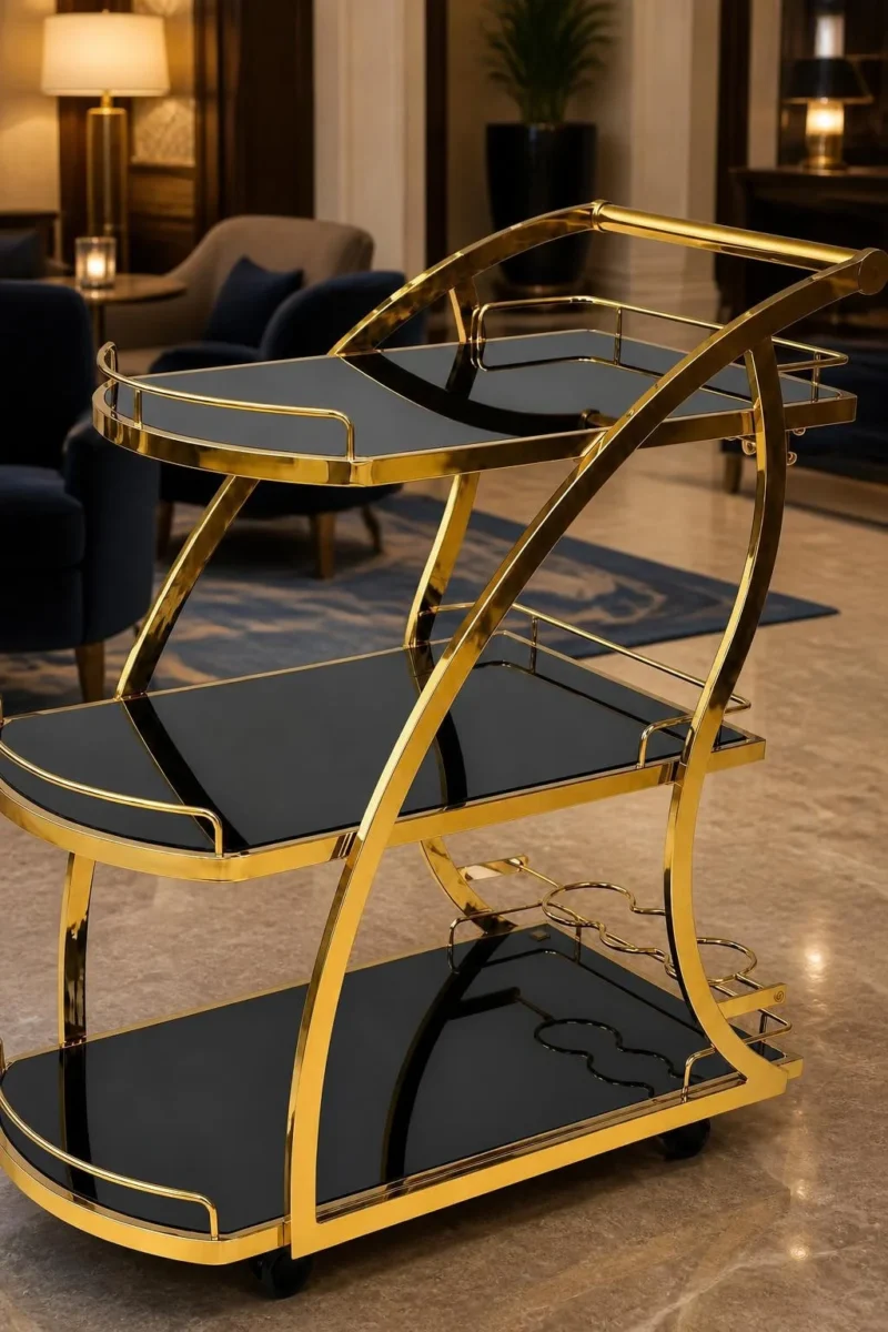 Arvento Luxe drinks serving trolley with gold frame