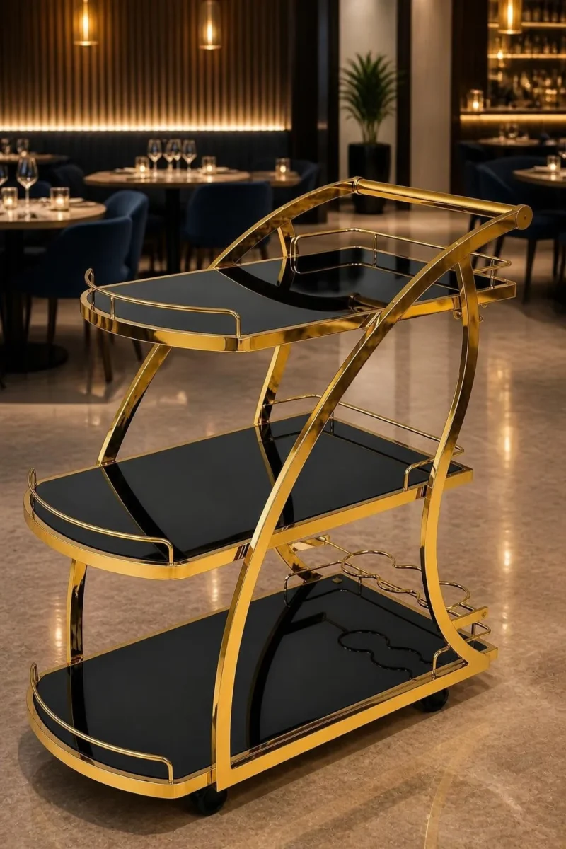 Arvento Luxe drinks serving trolley with gold frame