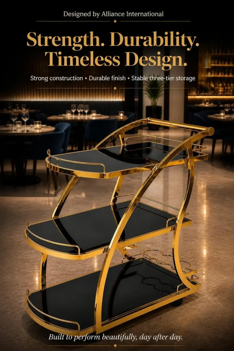 Arvento Luxe drinks serving trolley with gold frame