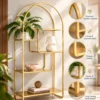 Aurelia Arc arched cosmetic display rack with gold frame and asymmetrical shelves