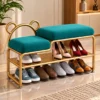 Aurelia Bear Luxe shoe rack with bench, gold frame and teal cushioned seating