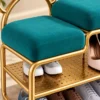 Aurelia Bear Luxe shoe rack with bench, gold frame and teal cushioned seating