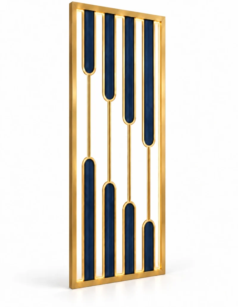 Aurelia blue and gold PVD partition with staggered blue inserts