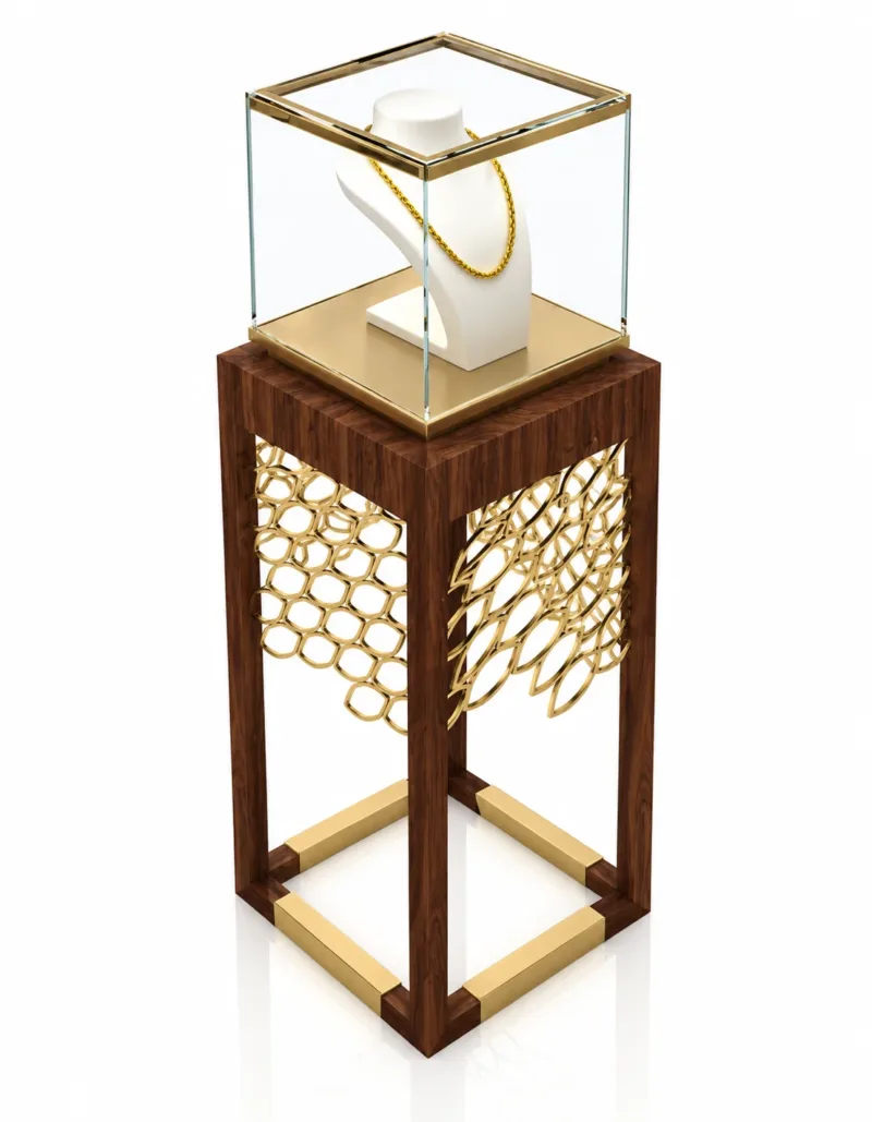 Aurelia Luxe necklace display showcase with wood pedestalAurelia Luxe necklace display showcase with wood pedestal