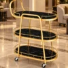 Aurelia Quad 4 tier luxury serving trolley with gold frame