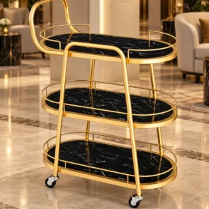 Aurelia Quad 4 tier luxury serving trolley with gold frame