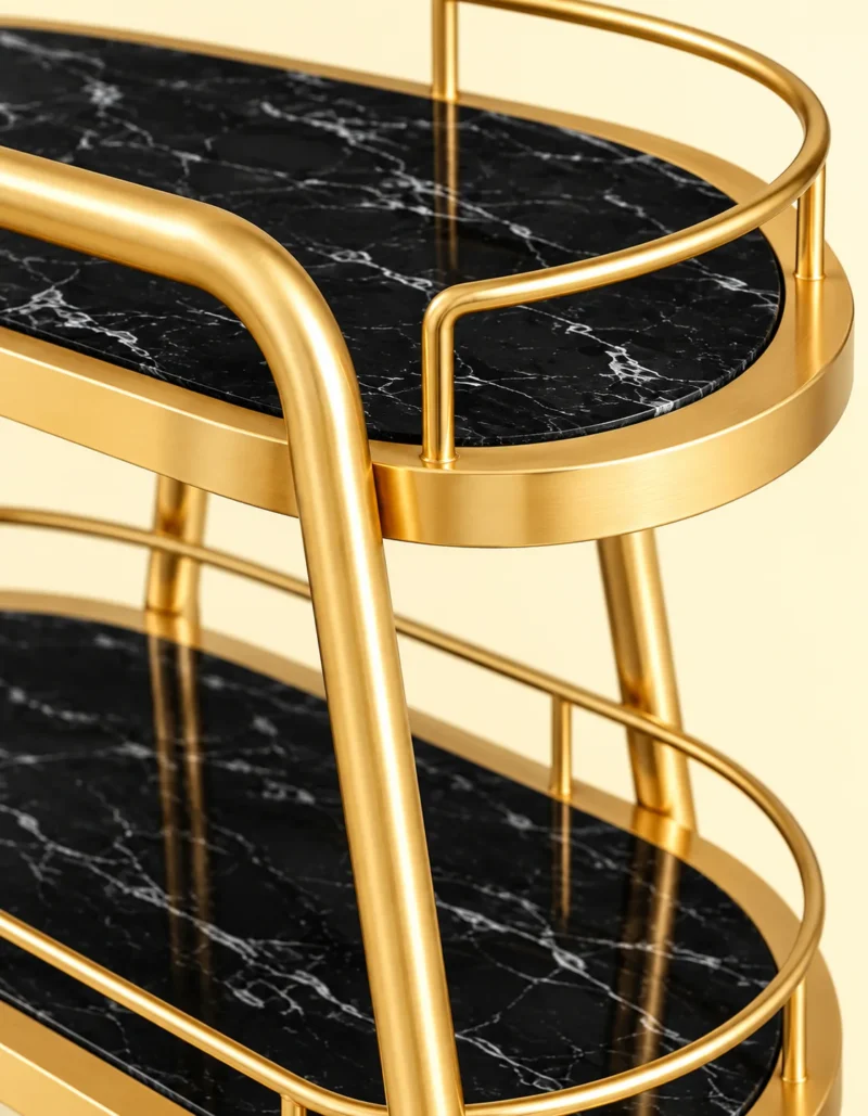 Aurelia Quad 4 tier luxury serving trolley with gold frame