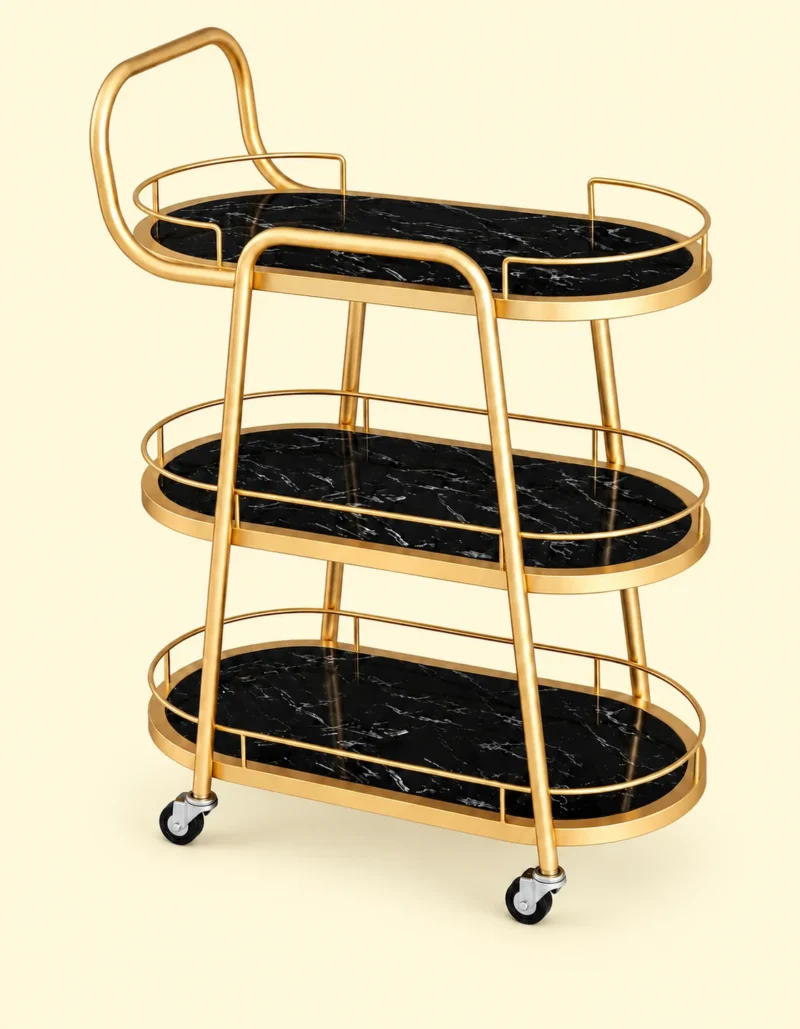 Aurelia Quad 4 tier luxury serving trolley with gold frame
