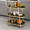 Aurelia Quad 4 tier luxury serving trolley with gold frame